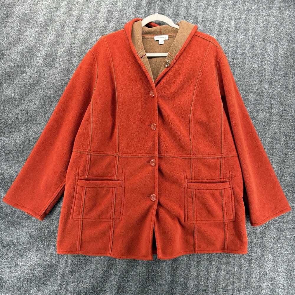 Susan Graver Jacket Womens 1X Weekend Fleece Orange Reversible Button Up Ranch